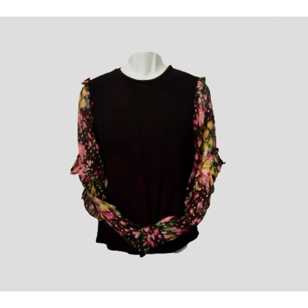 Generation Love Size Medium Sheer  Ruffle‎ Sleeves Buttons Silk Black Designer